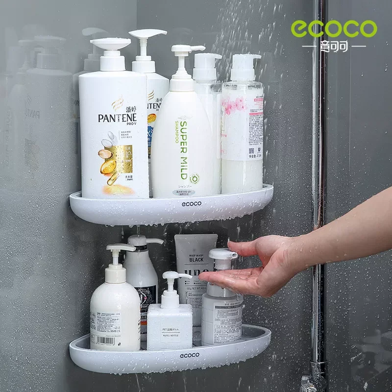 

ECOCO Corner Bathroom Organizer Shelf Shampoo Cosmetic Storage Rack Wall Mounted Kitchen Household Items Bathroom Accessories