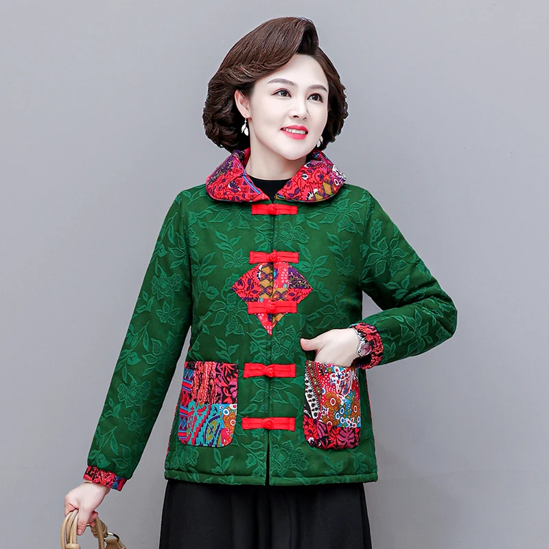 Women Chinese Style Cotton Coat Oriental Clothing Print Fashion Tops Elegant Winter Suit Jackets