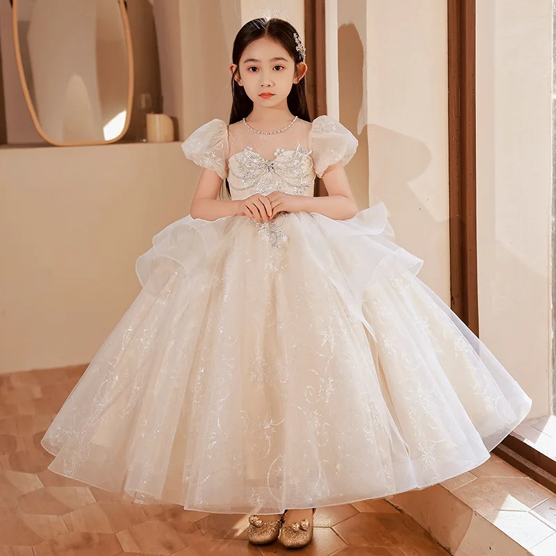 Girls' Dress, Flower Girl Wedding, Little Girls' Princess Dress, Shawl, Children'S Host, Piano Performance Evening Dress