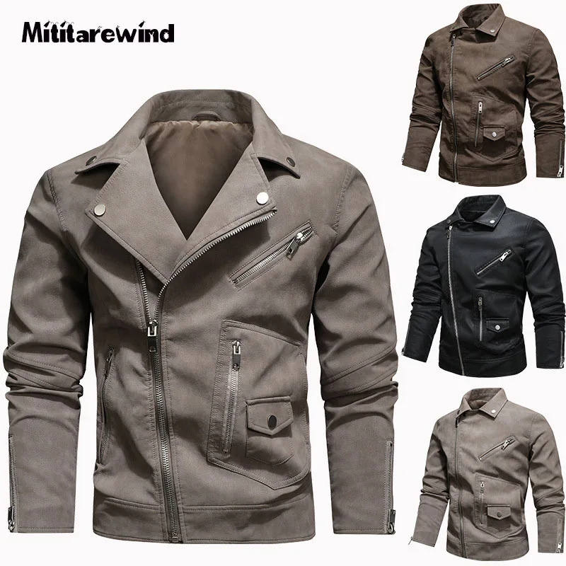 EU Size PU Faux Leather Jacket Men Casual Fashion Military Turn Down Collar Zipper Moto Biker Coats Jackets Chaquetas Hombre