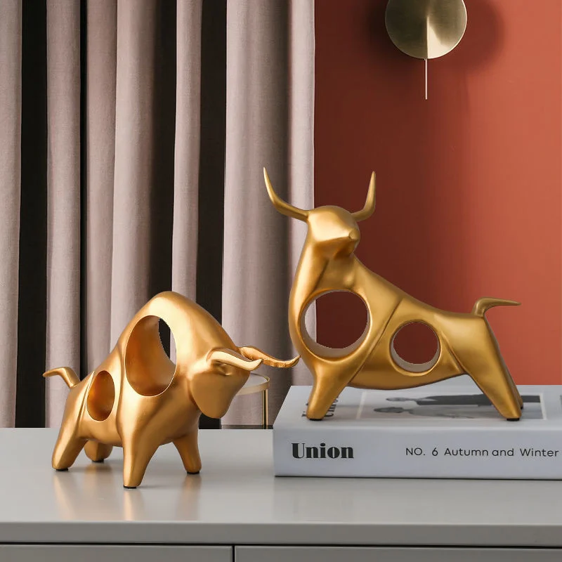 

SIYU Golden COW Resin Ornaments Home Accessories Crafts Living Room TV Wine Cabinet Office Desktop Decor Gifts
