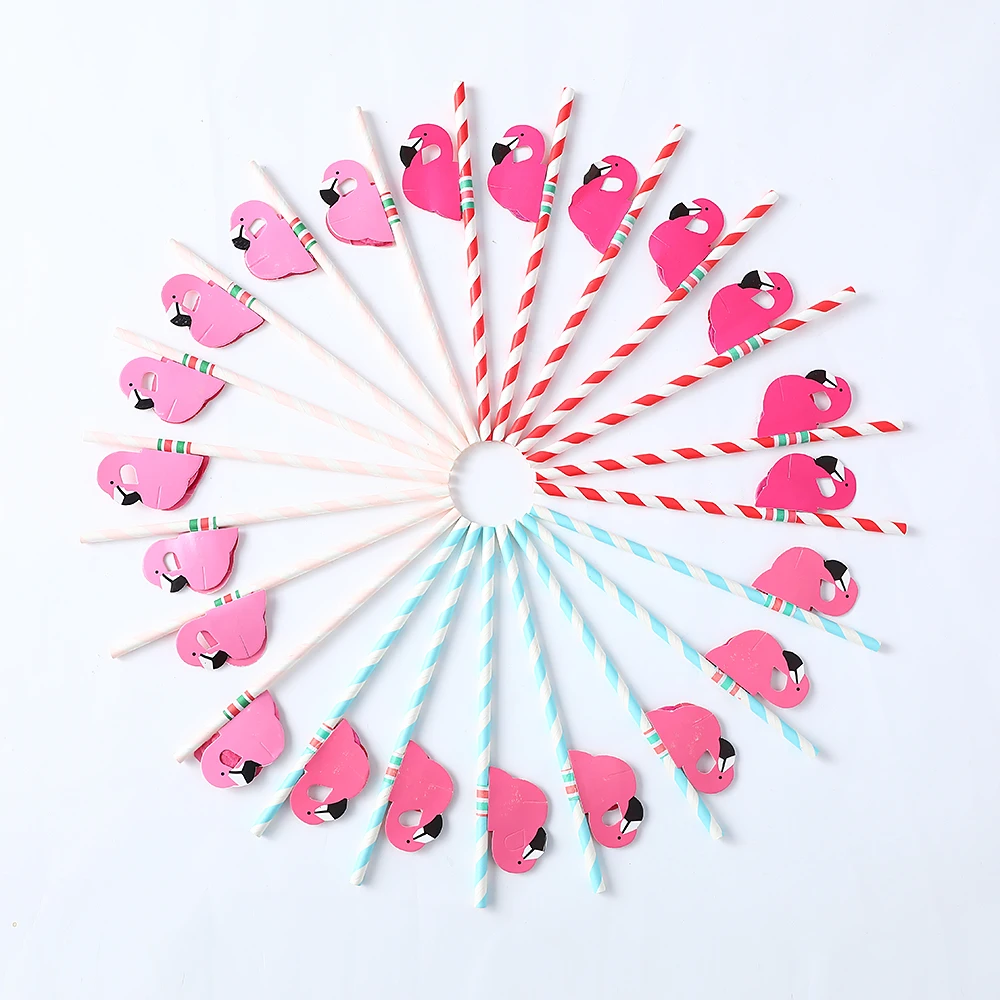

50pcs 3D DIY Flamingo Paper Straws Birthday Party Adorn Kids Paper Drinking Straw Wedding Summer Hawaii Pool Party Decorations