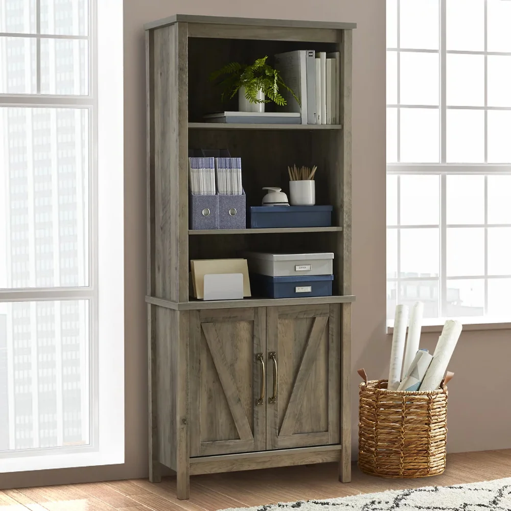 

Better Homes & Gardens Modern Farmhouse Library Bookcase with Doors, Rustic Gray Finish