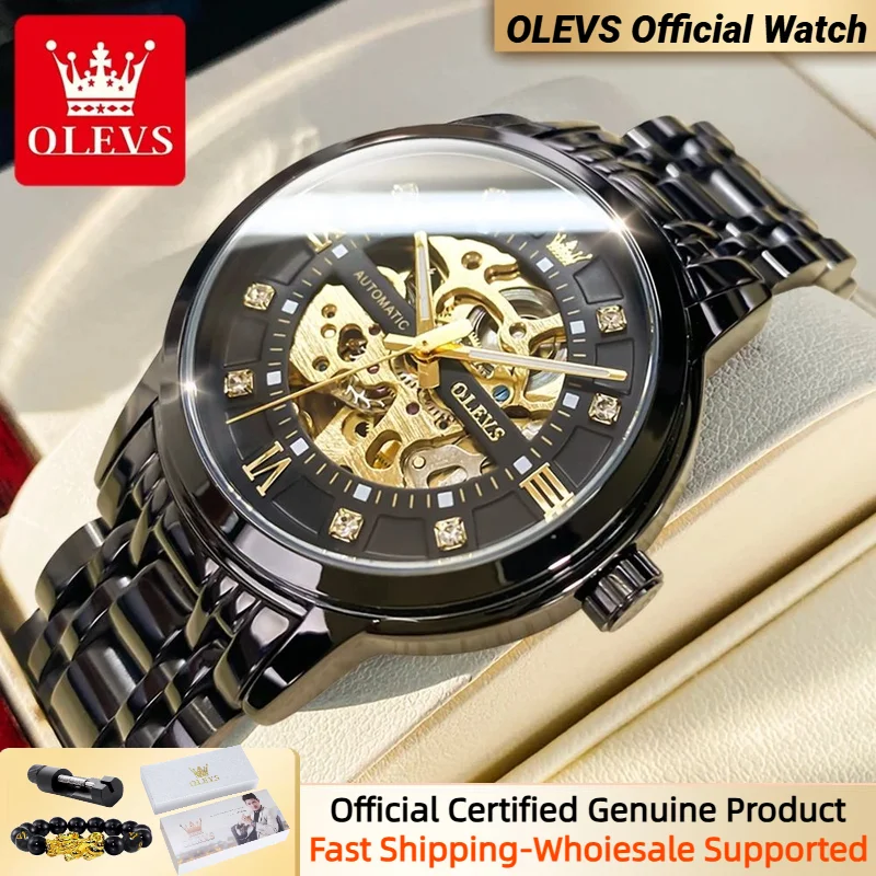OLEVS 9901 черные мужские часы из нержавеющей стали автоматические механические
