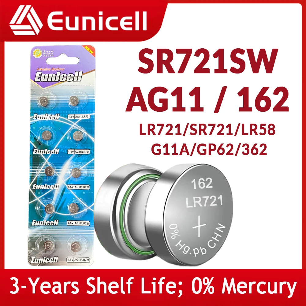 EUNICELL 10-50 шт. SR721 LR721 AG11 162 кнопочные батареи LR47 SR721SW V362 L721F 1 5 в стандартная батарея
