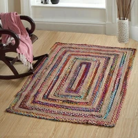 natural jute cotton mixed weaving reversible handmade living room decoration rug modern living area carpet rag rug