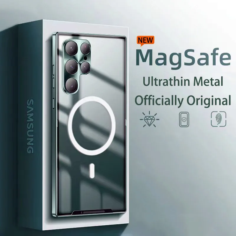 

Metal Magnetic Magsafe Case For Samsung Galaxy S22 S21 Ultra Aluminium alloy HD Glass Frosted protective ultra-thin back cases