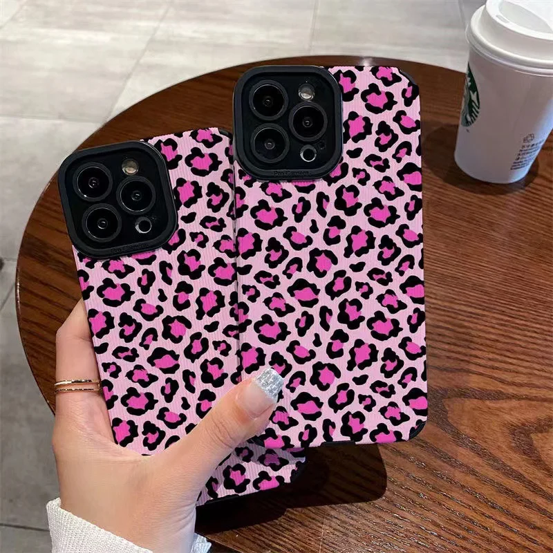 

Pink Leopard Phone Case For iPhone 14 13 Pro Max 11 12 Pro 7 8 Plus X XS Max XR Shockproof Stripe Style Soft Case Back Cover