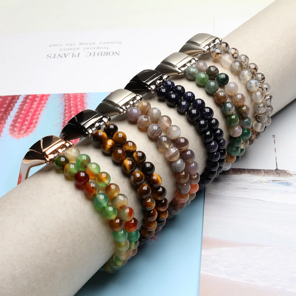 Elastic Bracelet Watchband Mi7 Strap for Xiaomi Mi Band 8 7 6 5 4 Wristband Replacement Jewelry Beaded Dressy Agate Handmade DIY