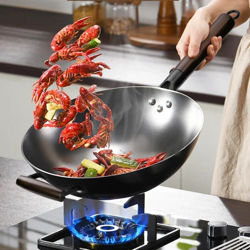 

Железная сковорода без покрытия, Большая сковорода для овощей, кухонная газовая сковорода, антипригарная сковорода, кухонная утварь