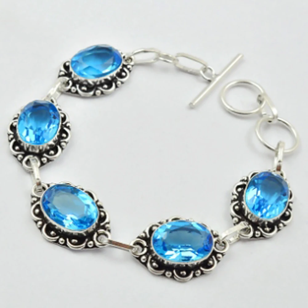 

Blue Topas Bracelet Silvers Overlay over Copper, 20.5cm , B3036