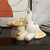 Modern Cute Resin Elephant Metal Storage Tray Ornament Home Living Room Coffee Table Desktop Animal Figurines Accessories Crafts