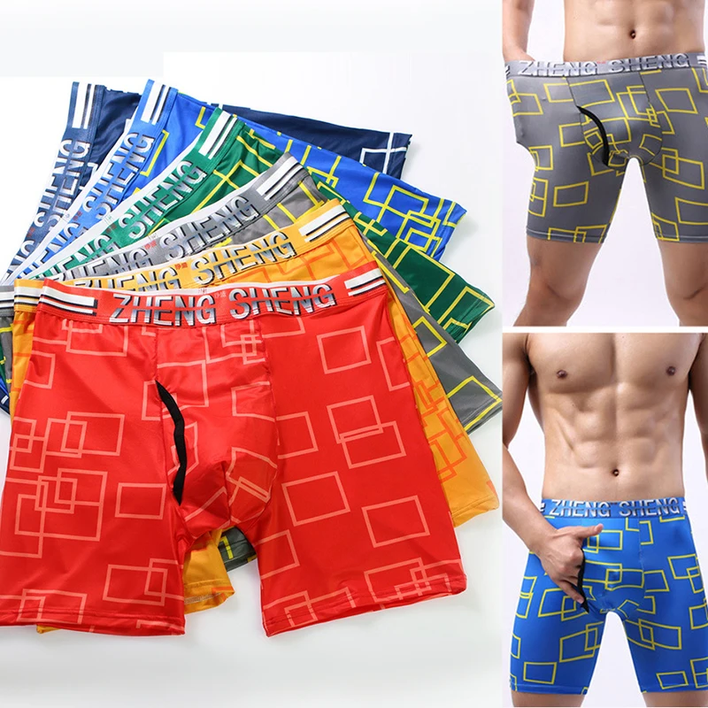 

Ice Slik Quick Dry Men Long Boxer Shorts Fashion Print Elastic Underwear Mens Long Leg Panties Underpants Comfortable