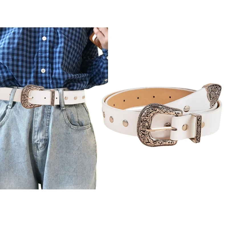 Unisex Waist Belt Jean Belt PU Vintage Buckle Casual Ceinture Studded Belt  NEW
