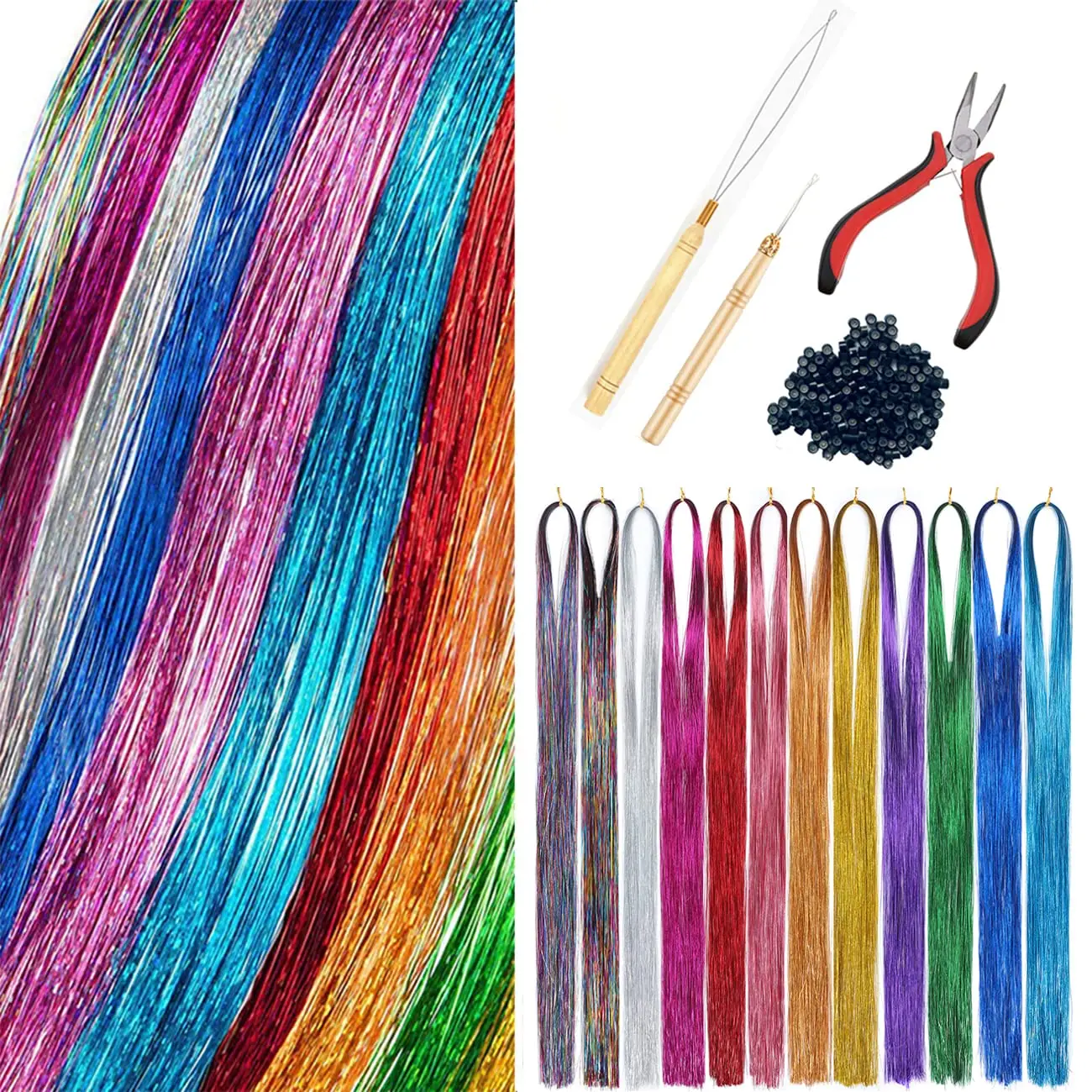 

Блестящие блестящие женские длинные шиньоны из радужного шелка в стиле хиппи для плетения волос