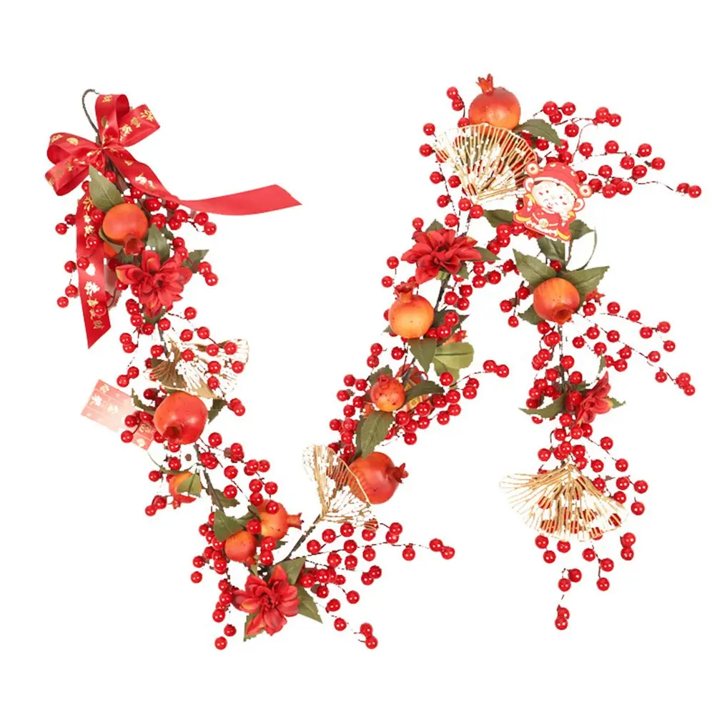 

Cane New Year Christmas Pomegranate Red Fruit Cane Pomegranate Flower Wire Cane Decoration Door Hanger