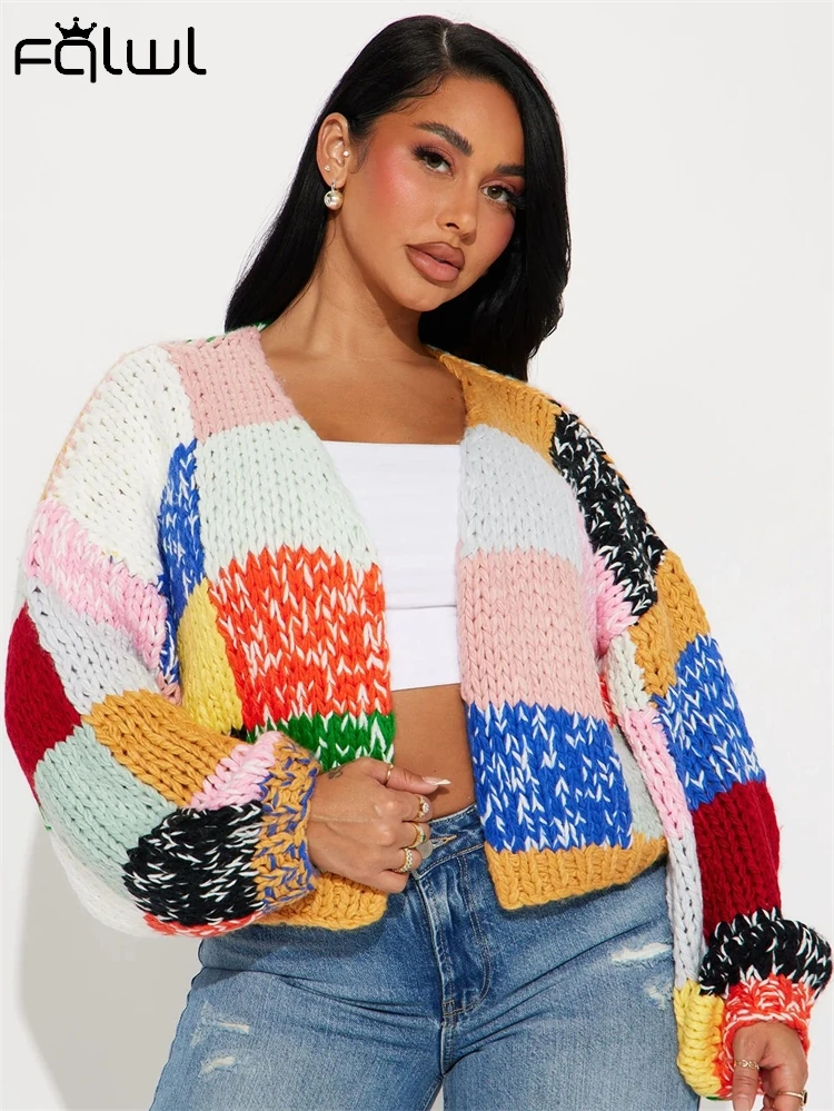 Женский трикотажный кардиган с V-образным вырезом и длинными рукавами-фонариками