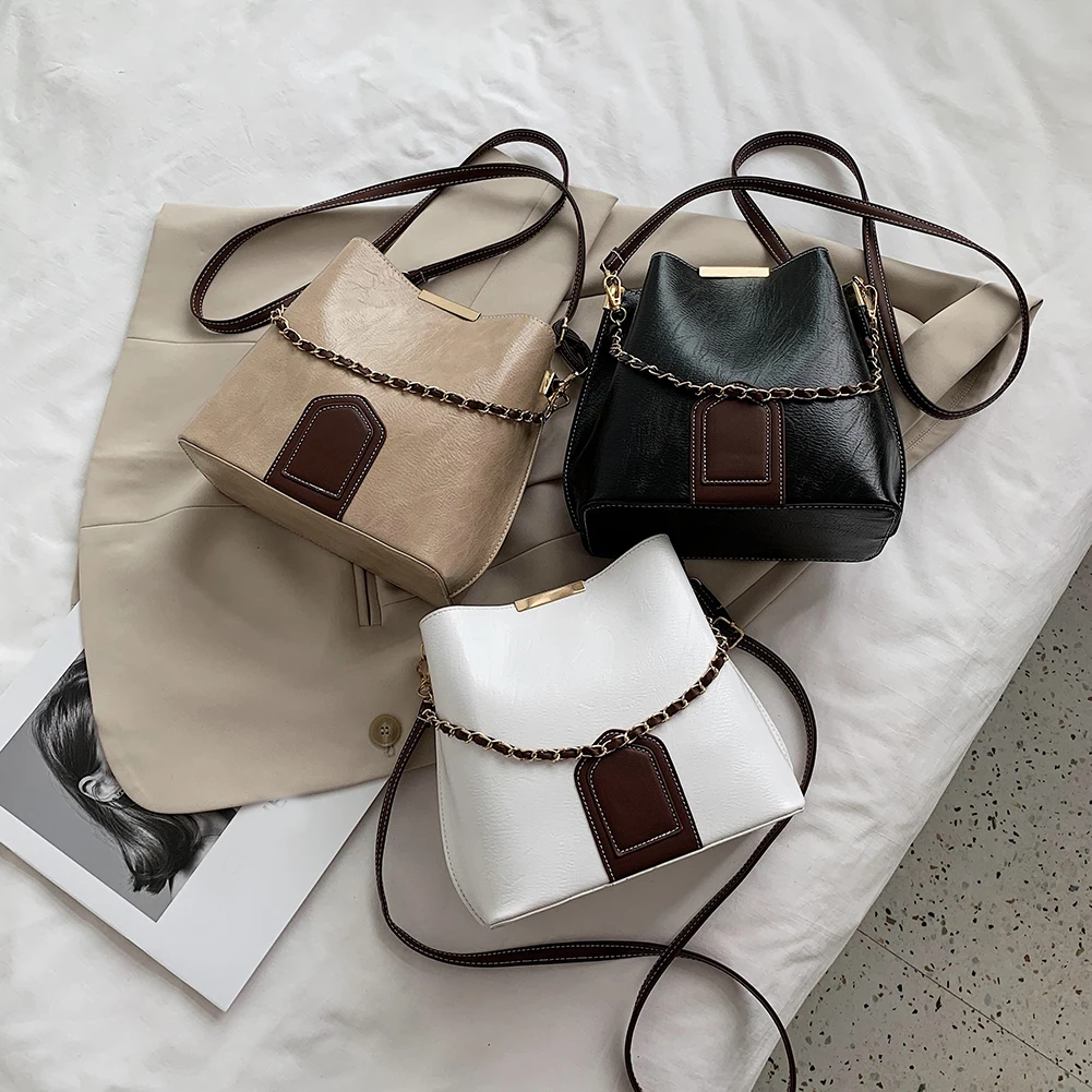 

Solid Color Shoulder Messenger Bag Women Handbags Totes Bags Fashion Bucket PU Leather Crossbody Bags Clutch Bag