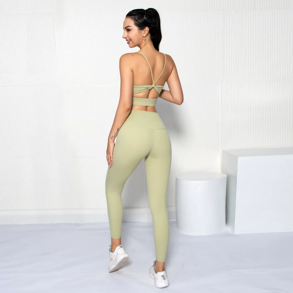 

Women Yoga sets Clothing Two-piece Anti-static Trouser Bra set Female Pocket Sports Gym Suit Quick-drying Outfits