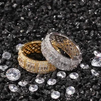 8mm 10mm cz bling bling iced out square cubic zircon mirco pave prong setting brass rings fashion hip hop jewelry br011