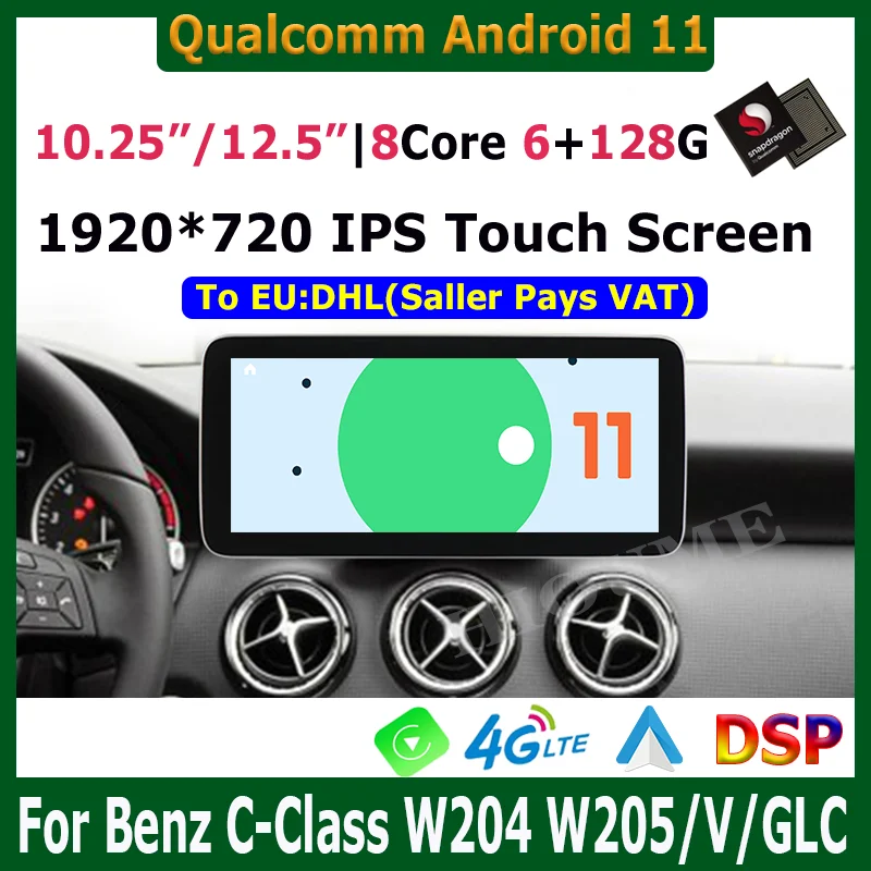 10 2512 5inch snapdragon 6128g android 11 car multimedia player gps for mercedes benz c class w204 w205 v class w638 2008 2021 free global shipping