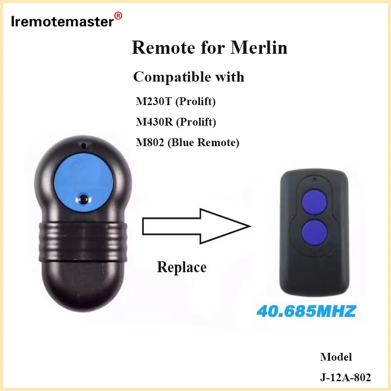 Фото Новый пульт дистанционного управления для гаражных ворот Merlin M802 Blue, совместимый с Prolift M230T M430R, замена передатчика, модель 2026 года №2