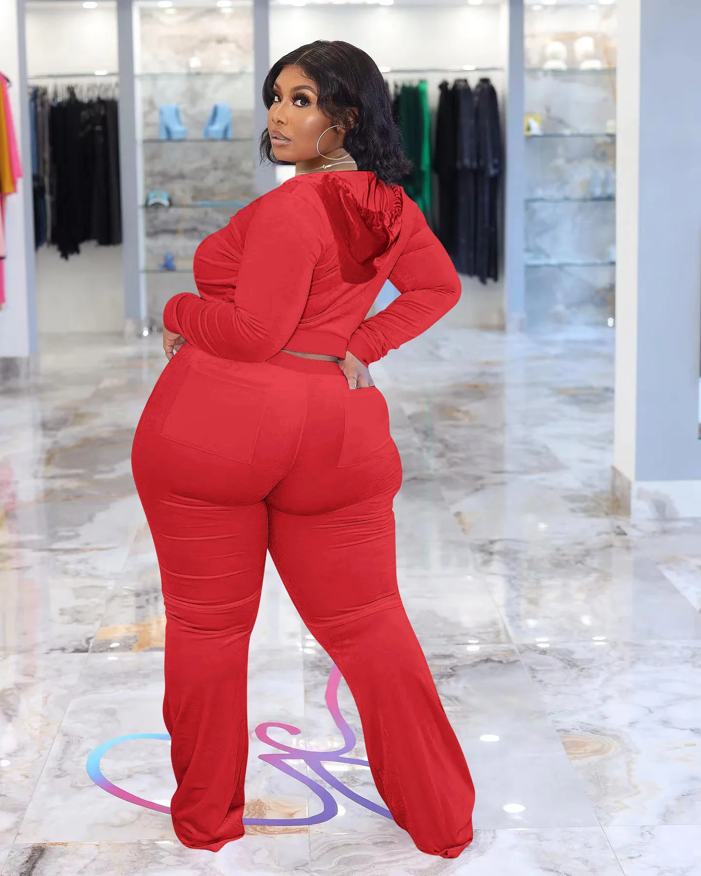 Plus Size Women Clothing Two Piece Set Long SleeveZipper Hooded Solid 5xl Plus Size for Women Two Piece Sets Womens Outifits