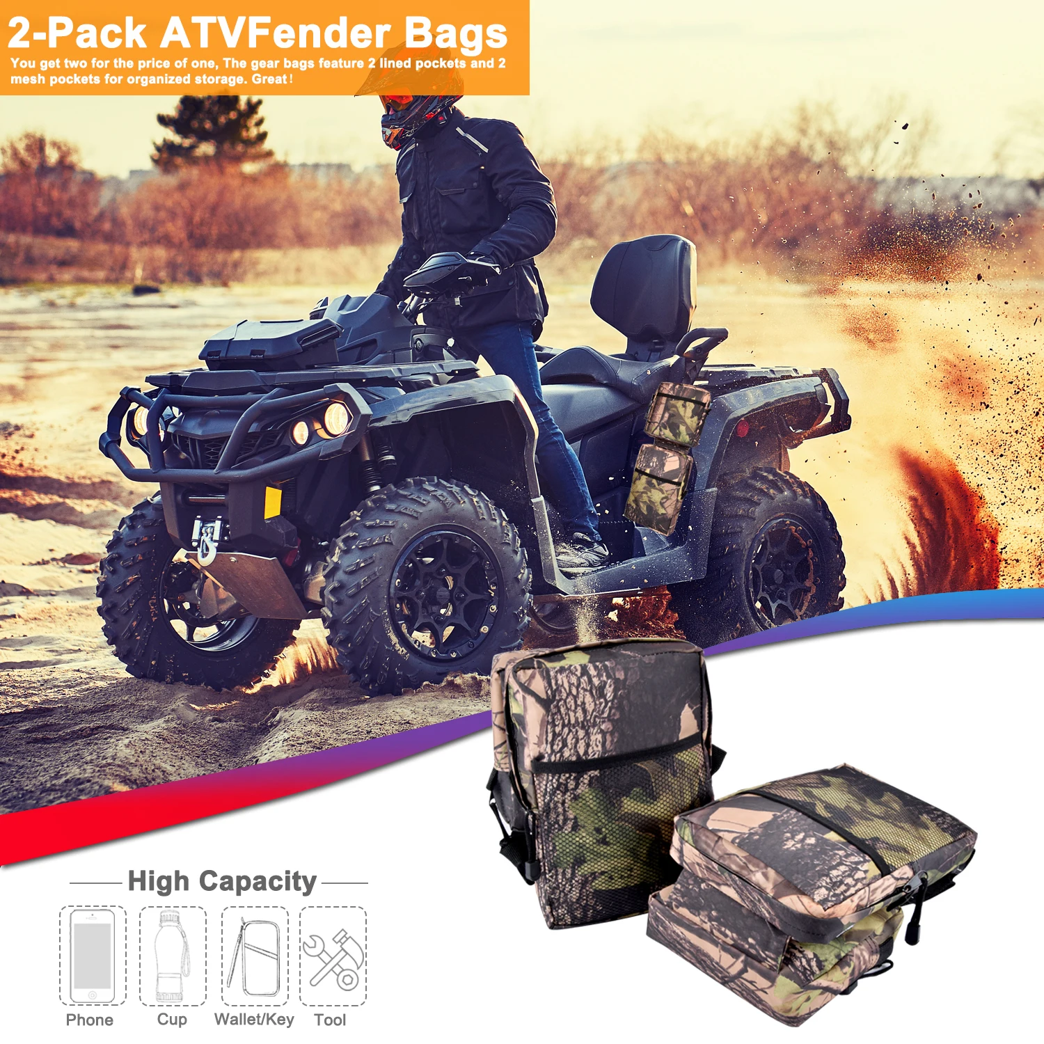 

600D ATV Fender Bags Motorcycles Saddlebags Oxford Tank Saddle Bags Cargo Storage Hunting Bag