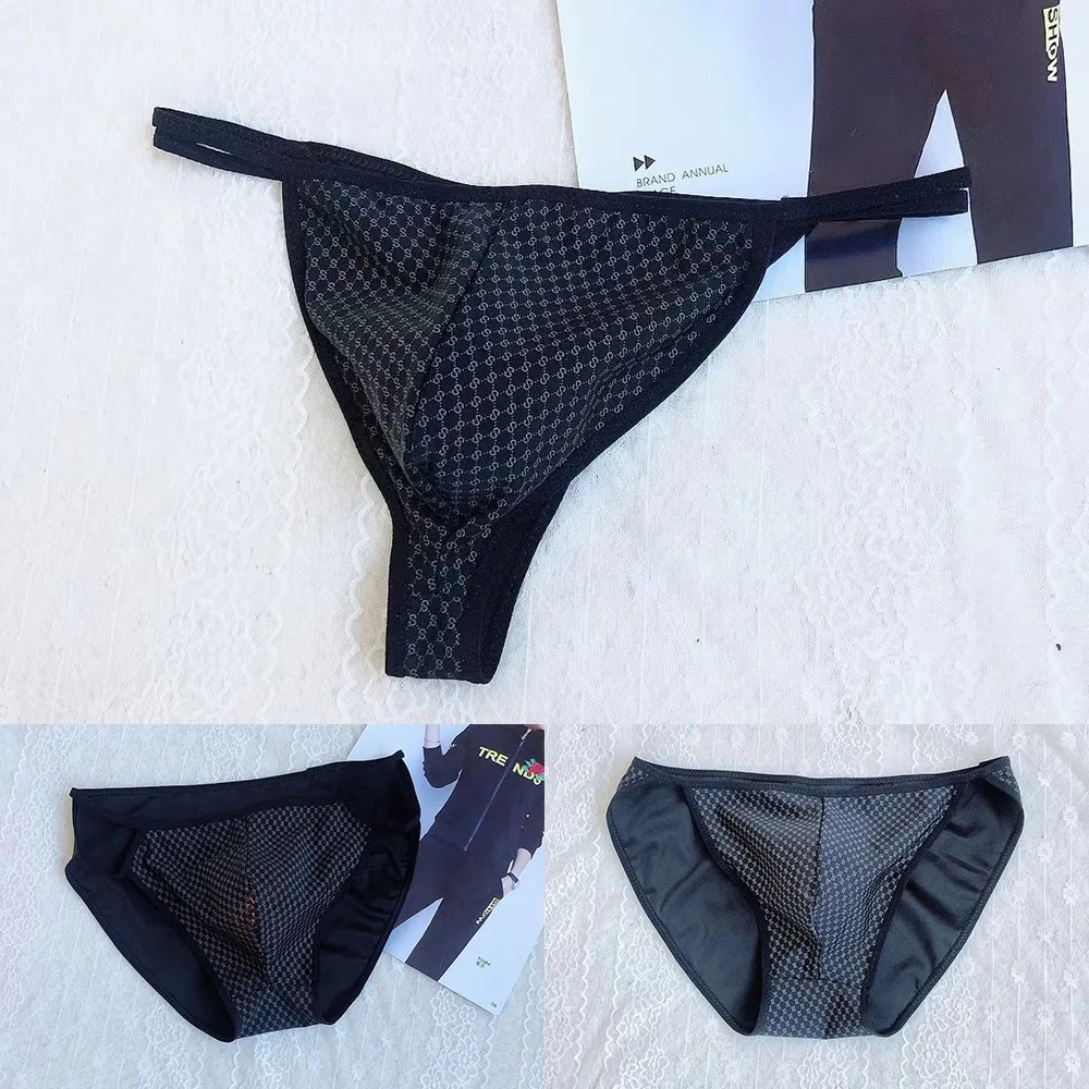 

Sexy Mens Print Low-Rise Briefs Lingerie Bulge Pouch Underwear Bulge Pouch Bikini Brief Sheer Breathable Male T-Back Panties