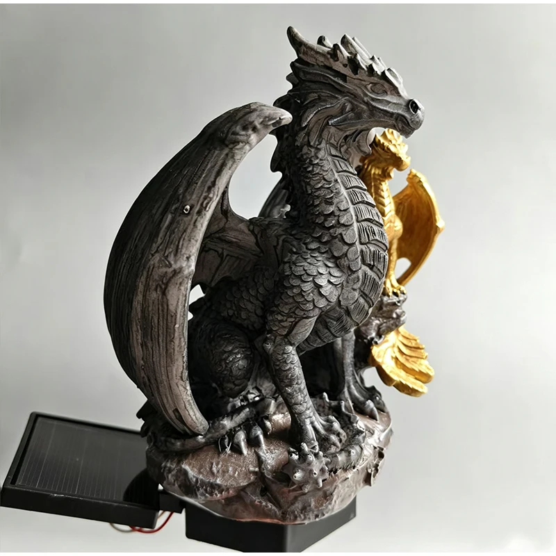 Фото Садовый светильник Dragon Legacy Golden Ember Edition, солнечная лампа-статуя для улицы, готический средневековый фэнтезийный декор для дома и сада №5