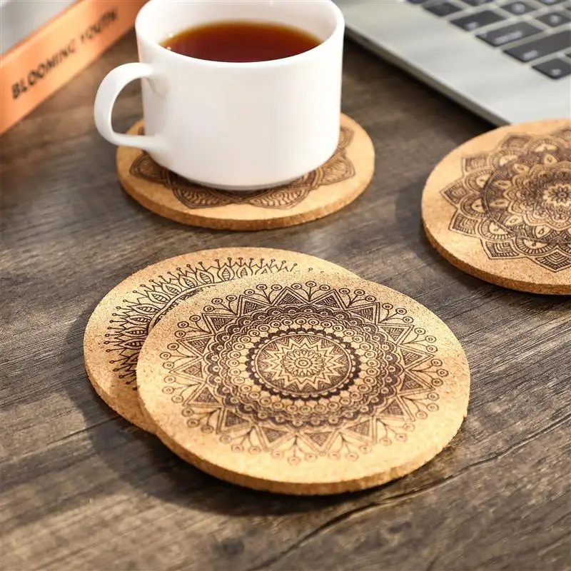 

Cabilock 1 Set Round Cork Cushion Absorbent Cork Coasters Drink Mats with Holder for Housewarming Gifts Home Office Cafe