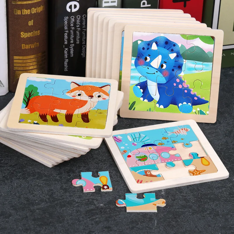 

11X11CM 9pcs Small Size Wooden Puzzle Montessori Toys for Baby Jigsaw 3D Puzzle board game Educational Toys for Children Gift