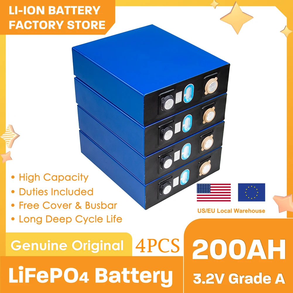 

3.2V Lifepo4 200AH Battery Brand New Rechargeable Lithium Iron Phosphate Battery DIY 12V 24V 48V RV Boat Solar System Golf Cart
