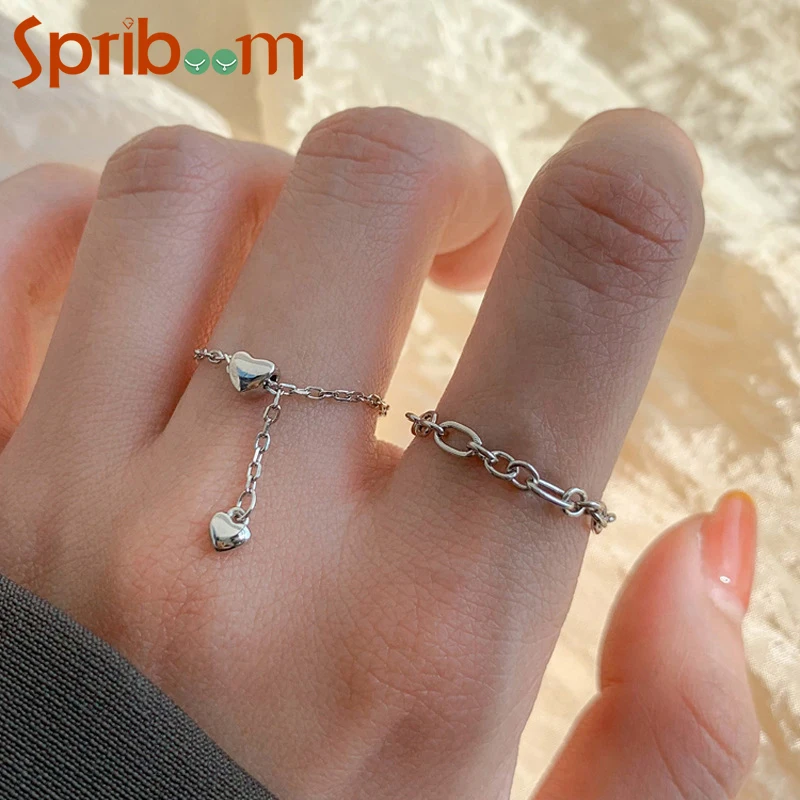 

Hip Hop Chain Rings for Women Love Heart Metal Ball Pendant Index Finger Ring Sweet Girls Jewelry Accessories Friendship Gifts