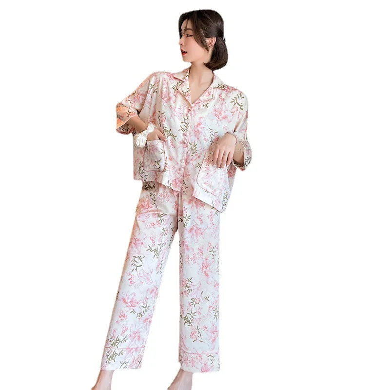 Designer Winter Pajamas For Women 2 Piece Sets Womens Outfits Silk Pajamas For Women Night Wears Lounge Set