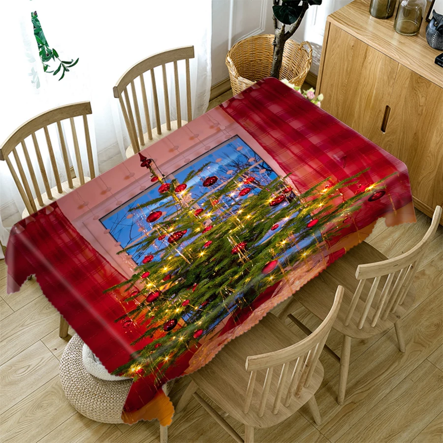 

Рождественская скатерть, 3D венерина, золотой шар и свеча, прямоугольная скатерть для стола, свадебное украшение, скатерть