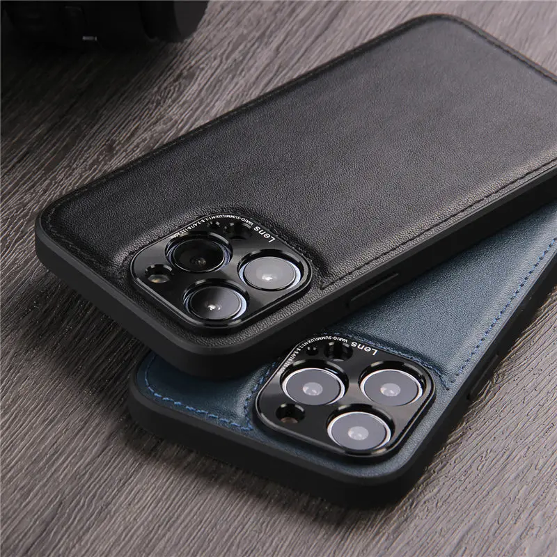

Однотонный ударопрочный чехол из искусственной кожи для телефона iPhone 13, 12, 11 Pro Max, 13 Pro Max, деловая металлическая защита для камеры, тонкий Чех...