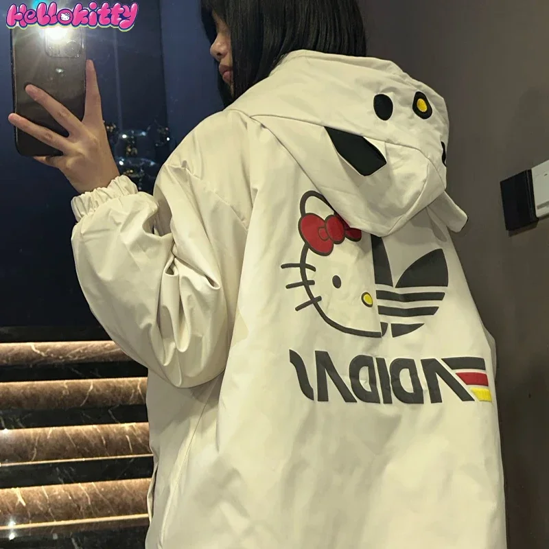 

Sanrio Hello Kitty Cartoon Warm Cotton Jacket Fall and Winter Fashionable Punching Jacket Couple Models Zipper Hooded Cardigan