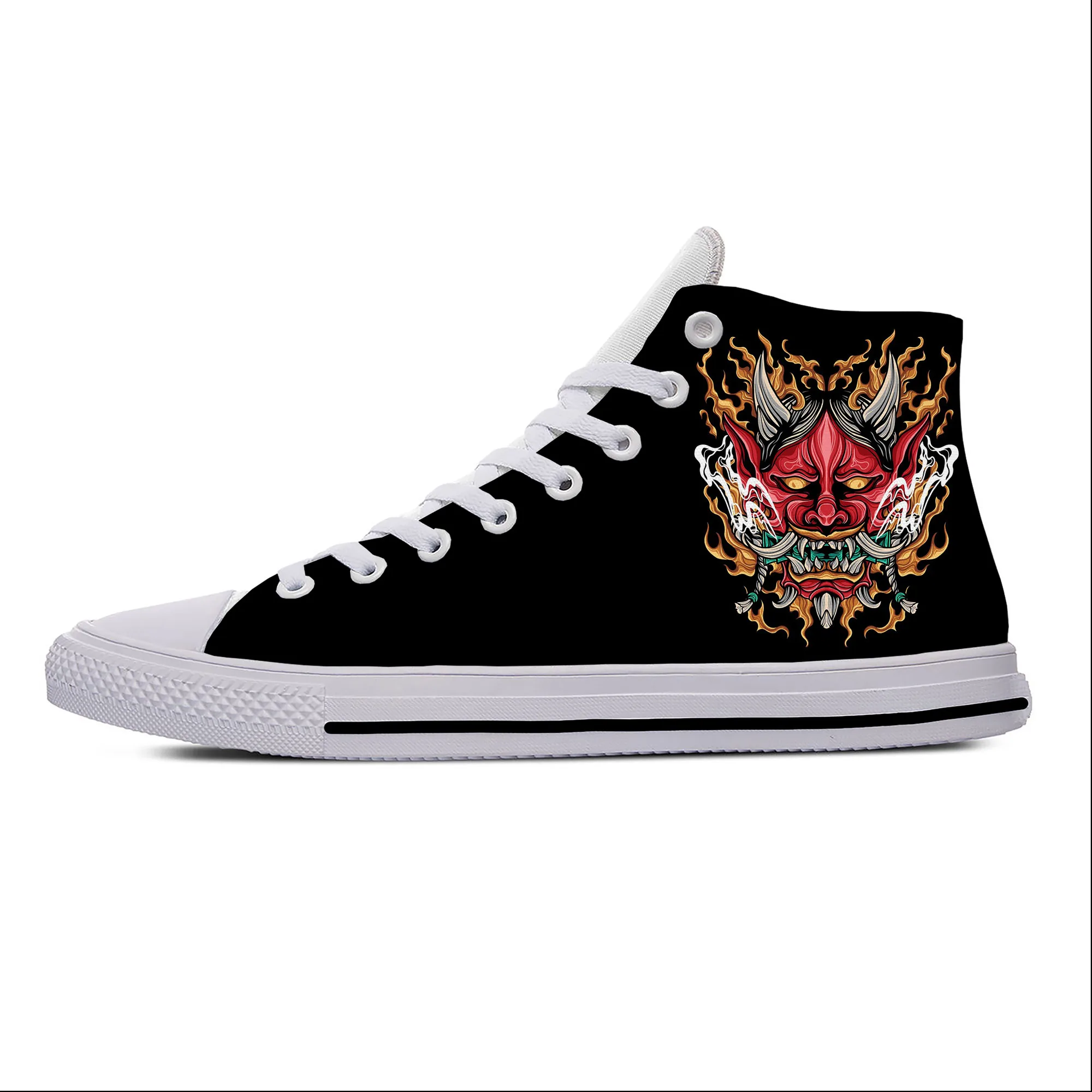 

Japanese Demon Skull Devil Oni Mask Samurai Funny Casual Cloth Shoes High Top Lightweight Breathable 3D Print Men Women Sneakers