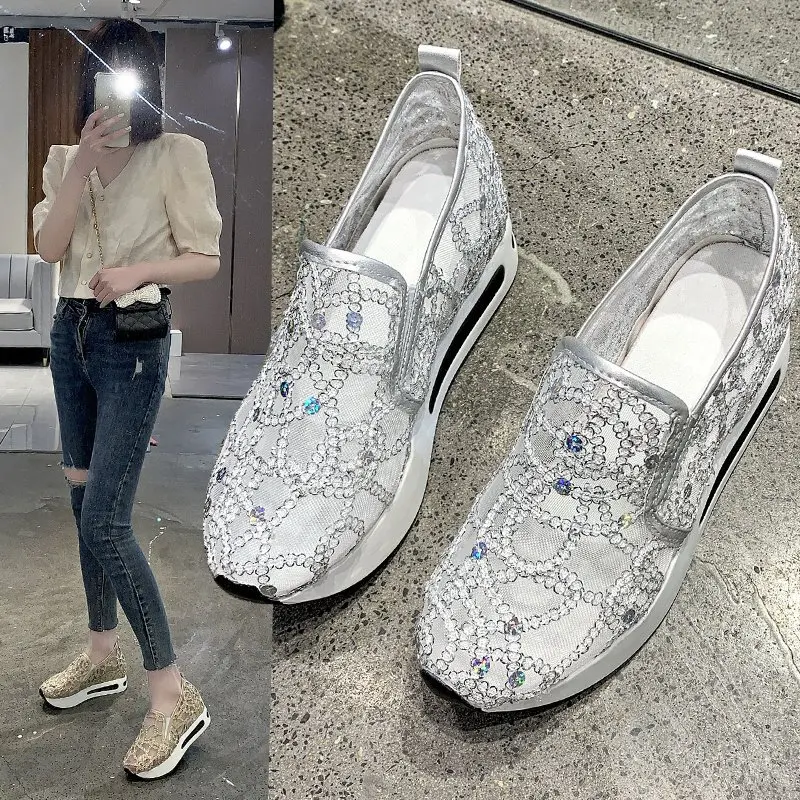 

Wedge Sneakers Women Gold Silver Women Casual Shoes Walking Summer Sneakers Platform Shoes Zapatillas Mujer