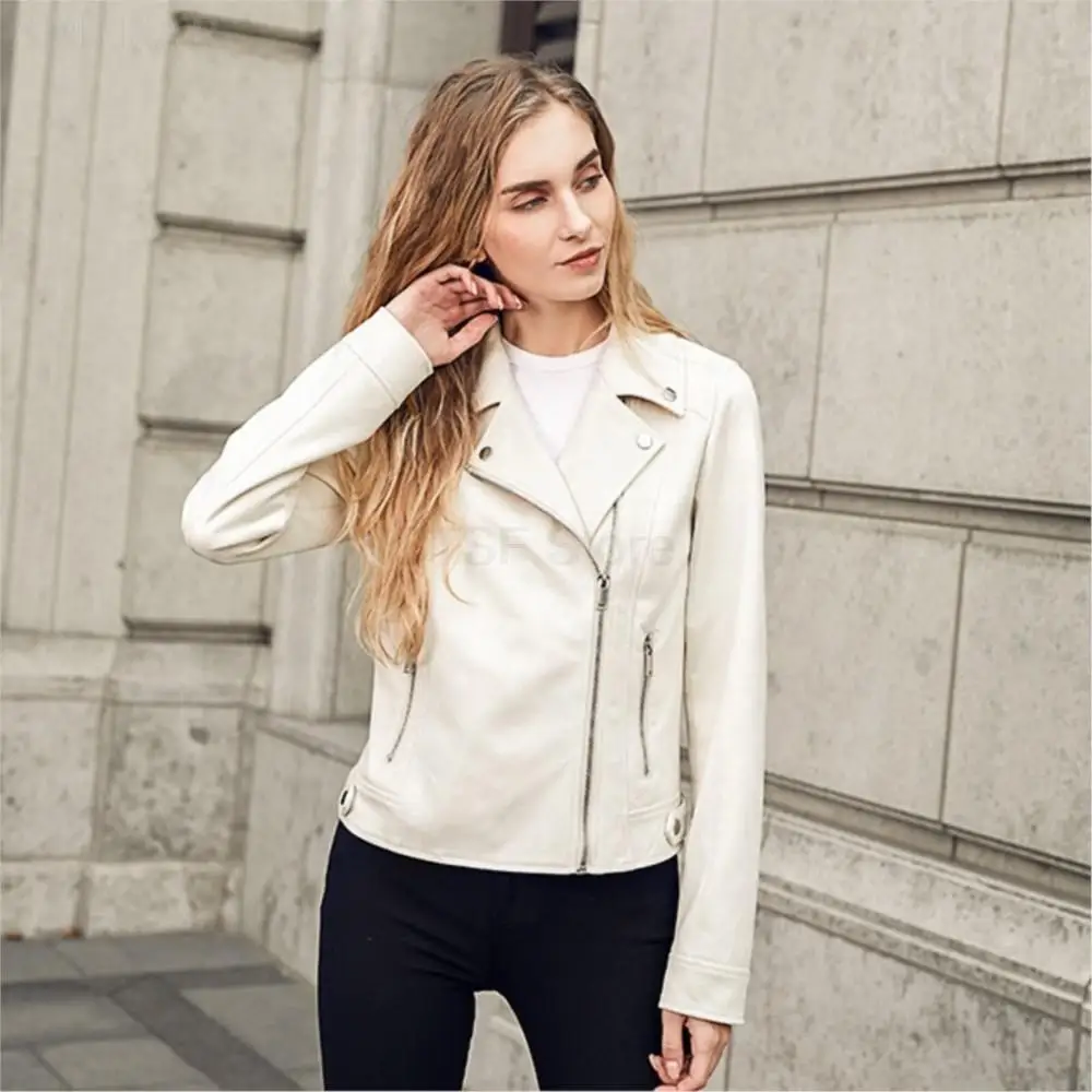 Women Winter Simple Real Suede Jackets Long Sleeve Pure Color Zipper Leather Coat Luxury Genuine Leather Designer Outwear