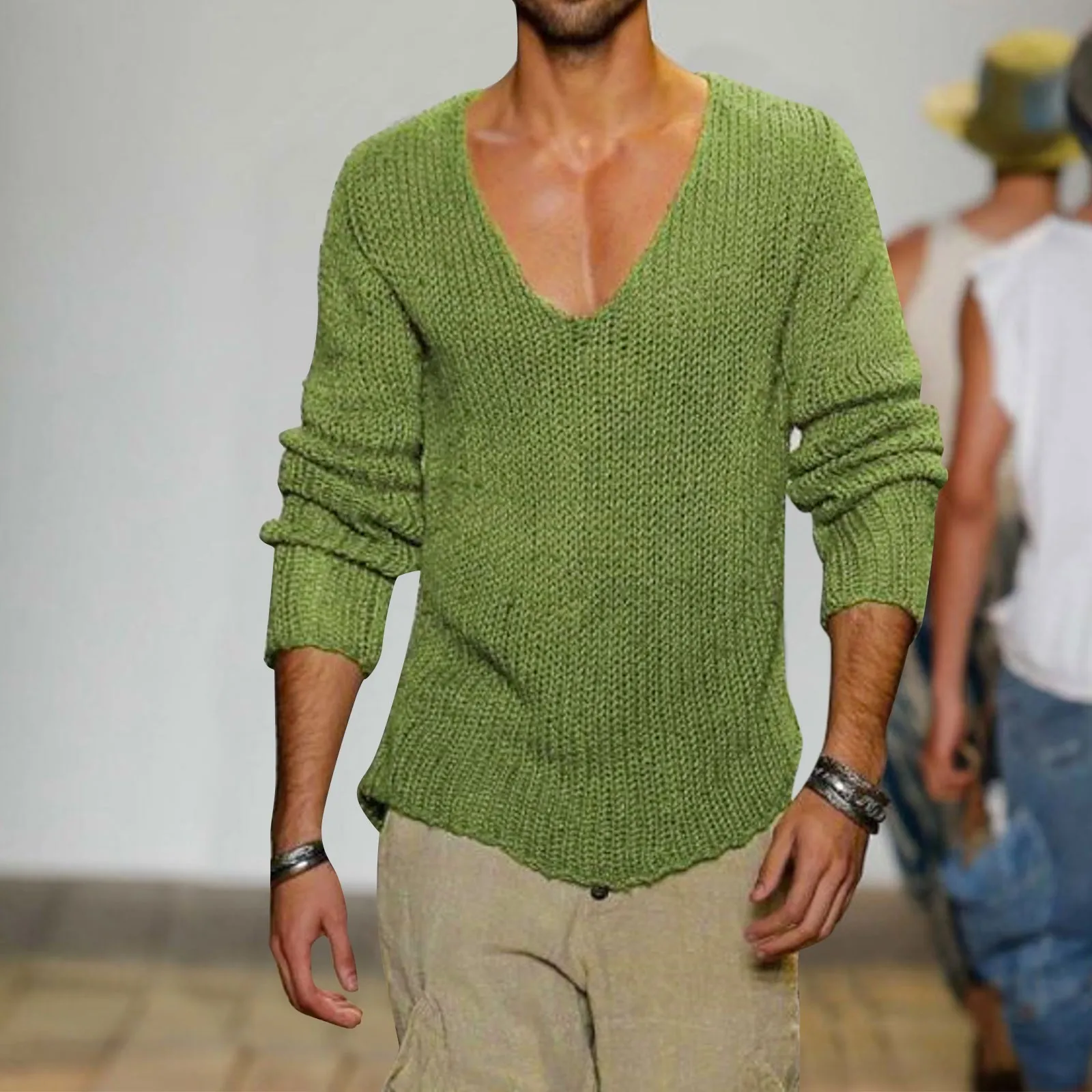 

Mens Fashion Casual Knit Wool V Neck Long Sleeve Sweater Jacket