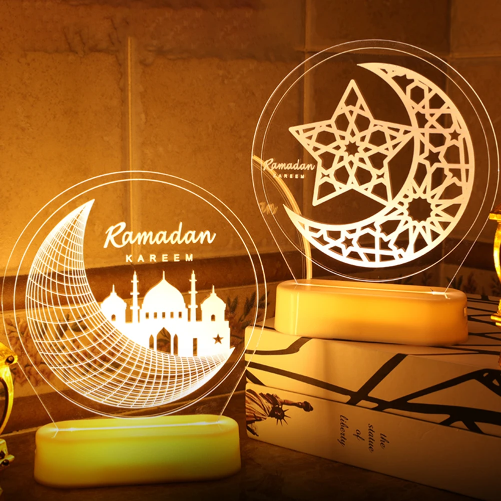 

Светодиодный акриловый ночник Eid Mubarak Рамадан лампа украшения для дома спальни прикроватный исламский мусульманский светильник украшения