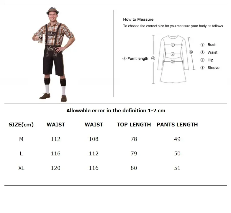 Германия Октоберфест Подтяжки Lederhosen Рубашка Шляпа Наряд Костюм Бавария Пивной