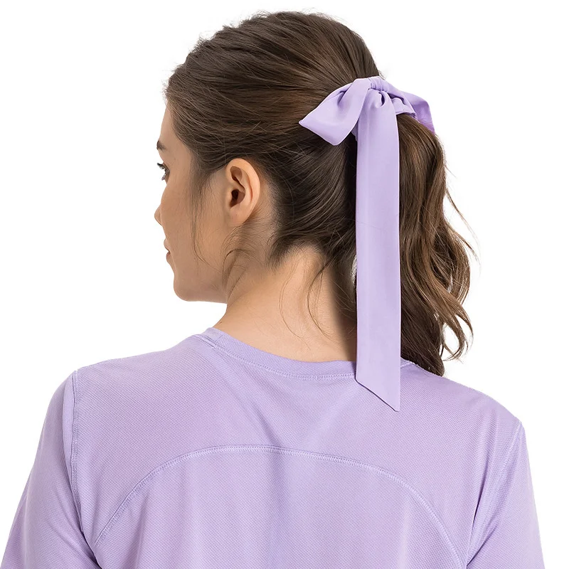 Logo Printed Love Knots Tie Scrunchie Long Flowy Attached Bow Strings Headband For Women Cute Yoga Accessories