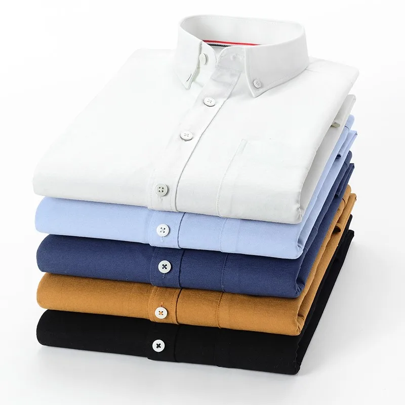 Casual Solid Long-Sleeved Shirts Button Collar Design Regular Fit 4XL 3XL High Quality 100% Cotton Men Oxford Shirt