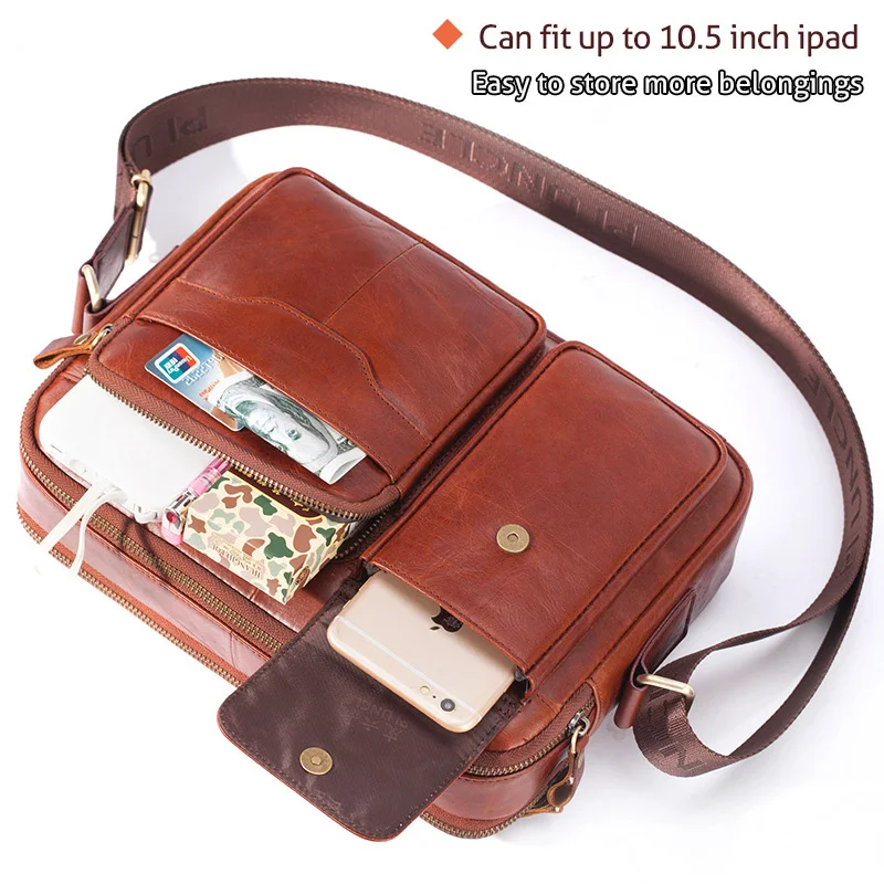 Men Genuine Leather Briefcase Top Layer Leather Male Business Office Tote Bag Crossbody Handbags 10.5'' Ipad Travel Bag Backpack