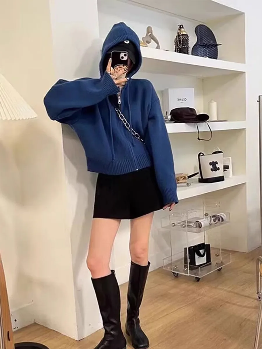 Осень и зима новый бархатный свитер с капюшоном на молнии верхняя одежда женский