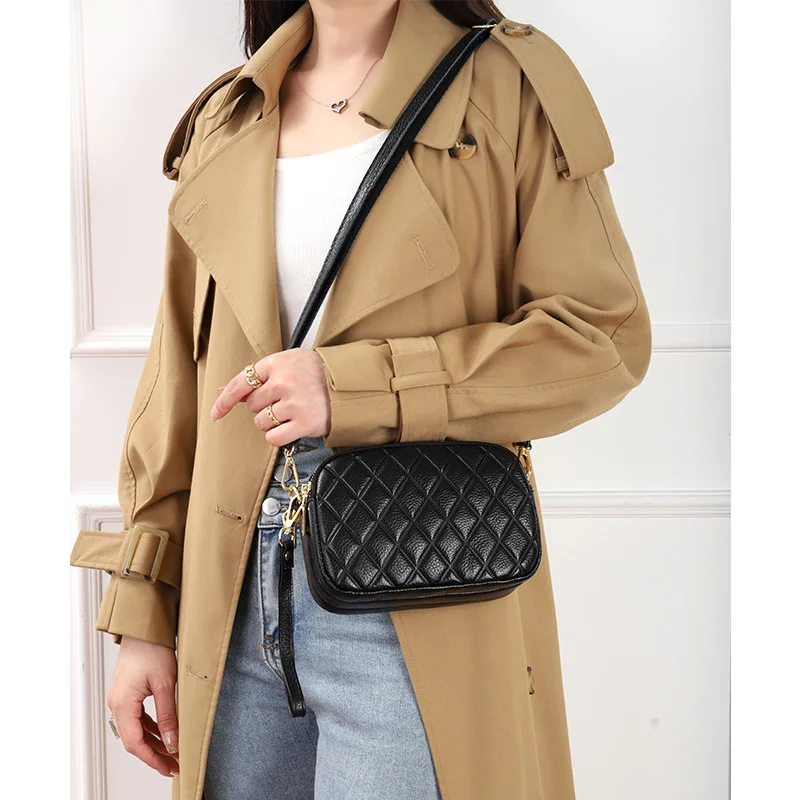 Women's Messenger Bags Fashion Shoulder Bag Women Genuine Leather Brand Designer Diamond Lattice Female Small Handbag Ladies Sac