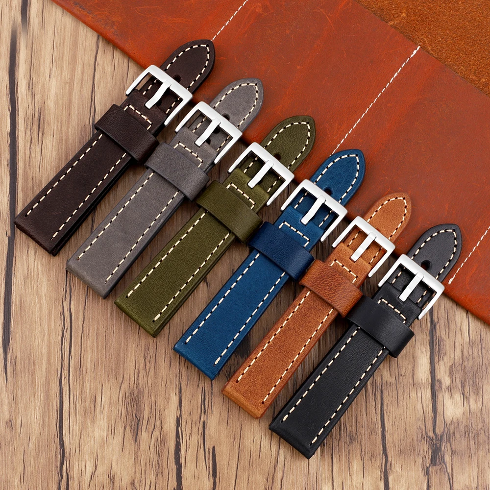 

Ремешок из натуральной кожи для мужских и женских часов, винтажный браслет для наручных часов, черный синий коричневый, 20 мм 22 мм